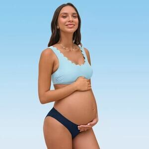 NEW CUPSHE Low Rise Scalloped Scoop Neck Back Hook Maternity Bikini Set SIZE M